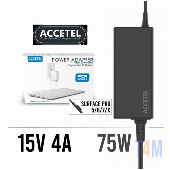 ACCETEL POWER ADAPTER A-137 65W 15V 4A CHARGER, SURFACE PRO /3 /4 /5 /6 WITH USB PORT AND POWER EXTENSION CABLE